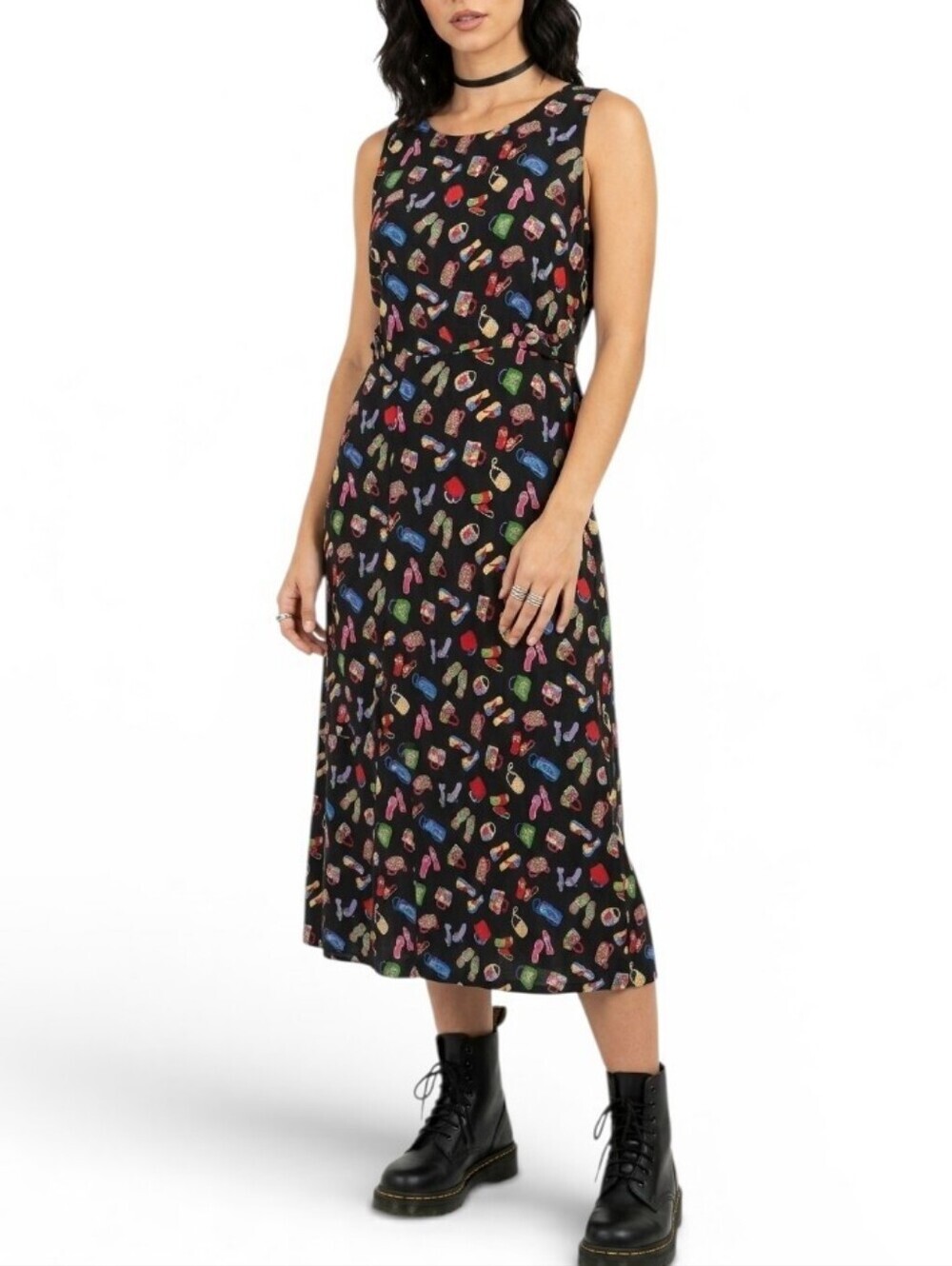 Stonebridge 90s Vintage Novelty Shoe Purse Print Midi Dress MP